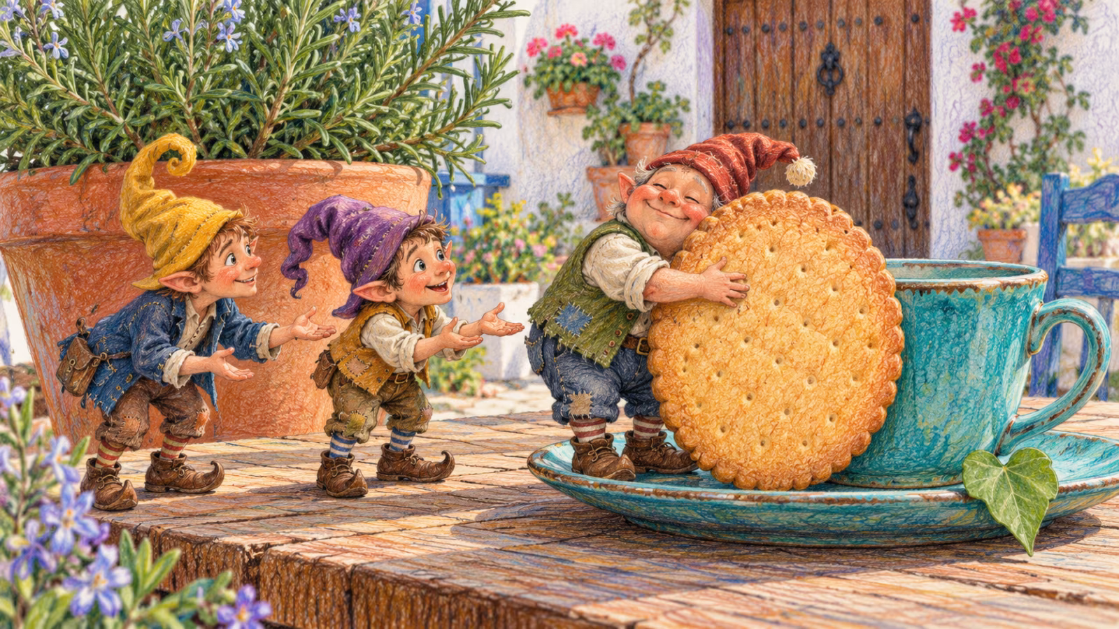 Braulio abraza una galleta mientras los otros dos Magikitos le piden su parte