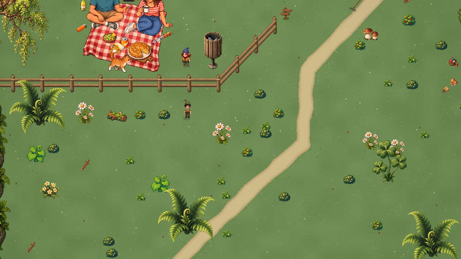 Un duende en la pradera del bosque de los Magikitos, vista del juego