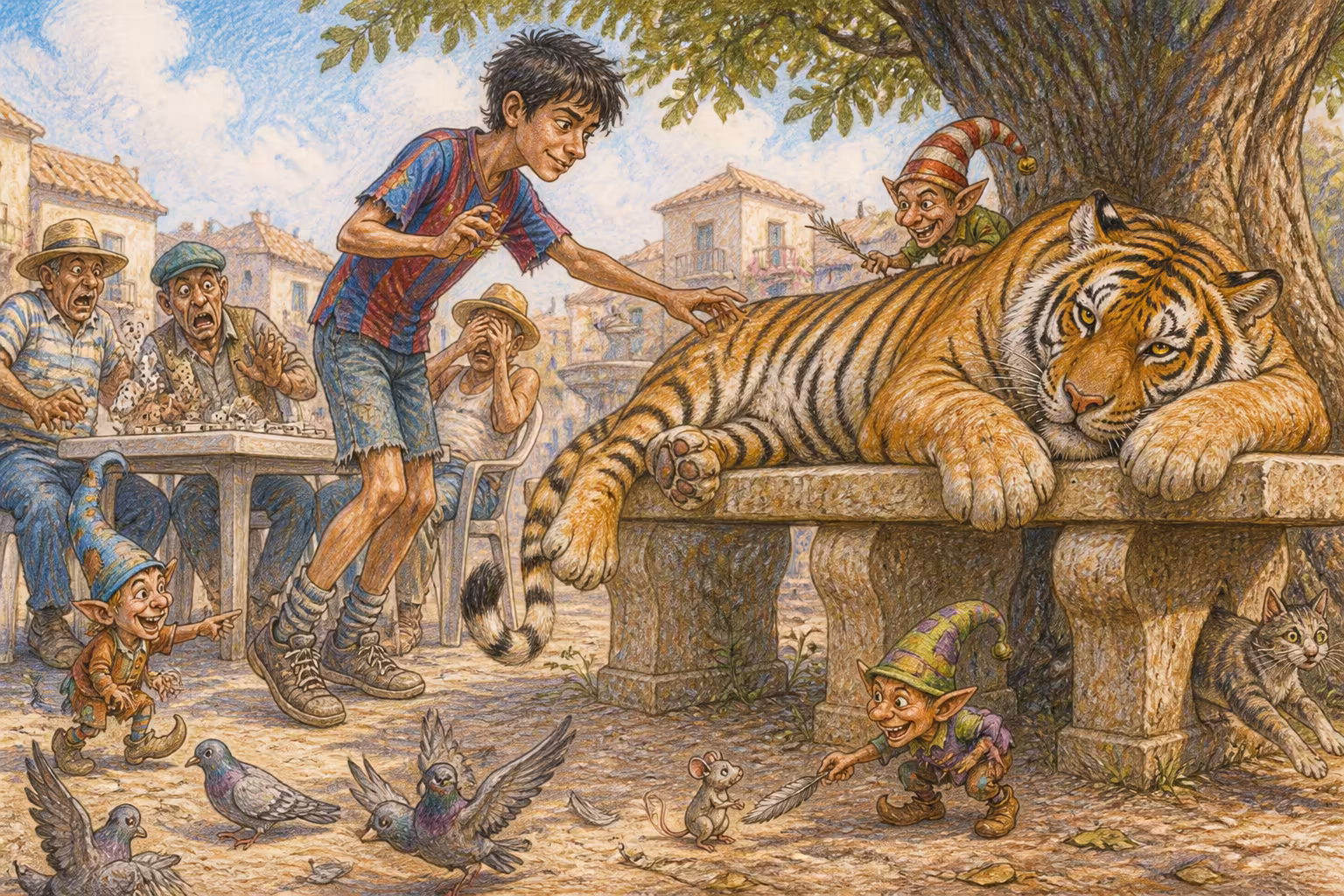 Escena de los Magikitos que ilustra la expresión Rascarle los huevos al tigre