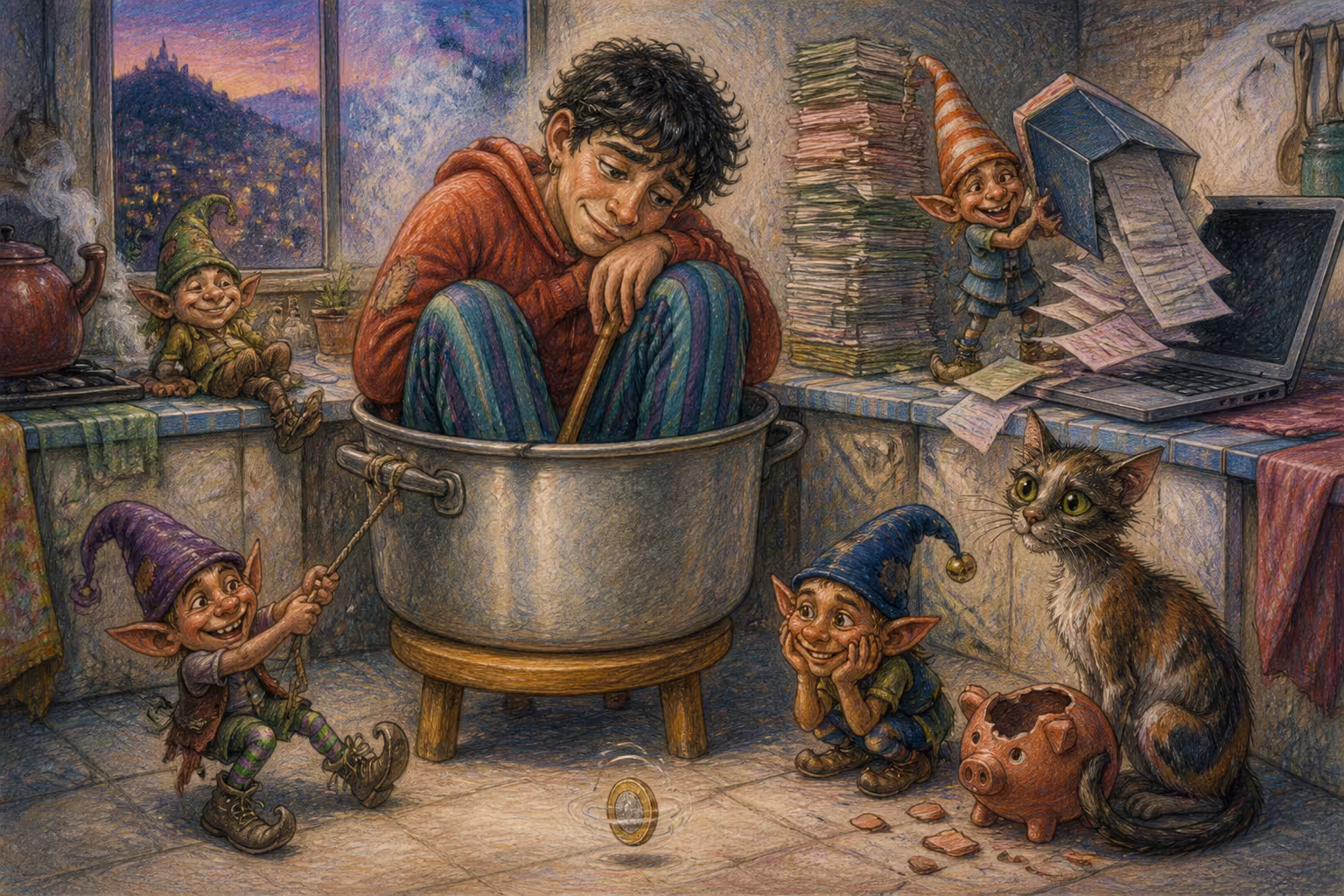 Escena de los Magikitos que ilustra la expresión Estar en la olla