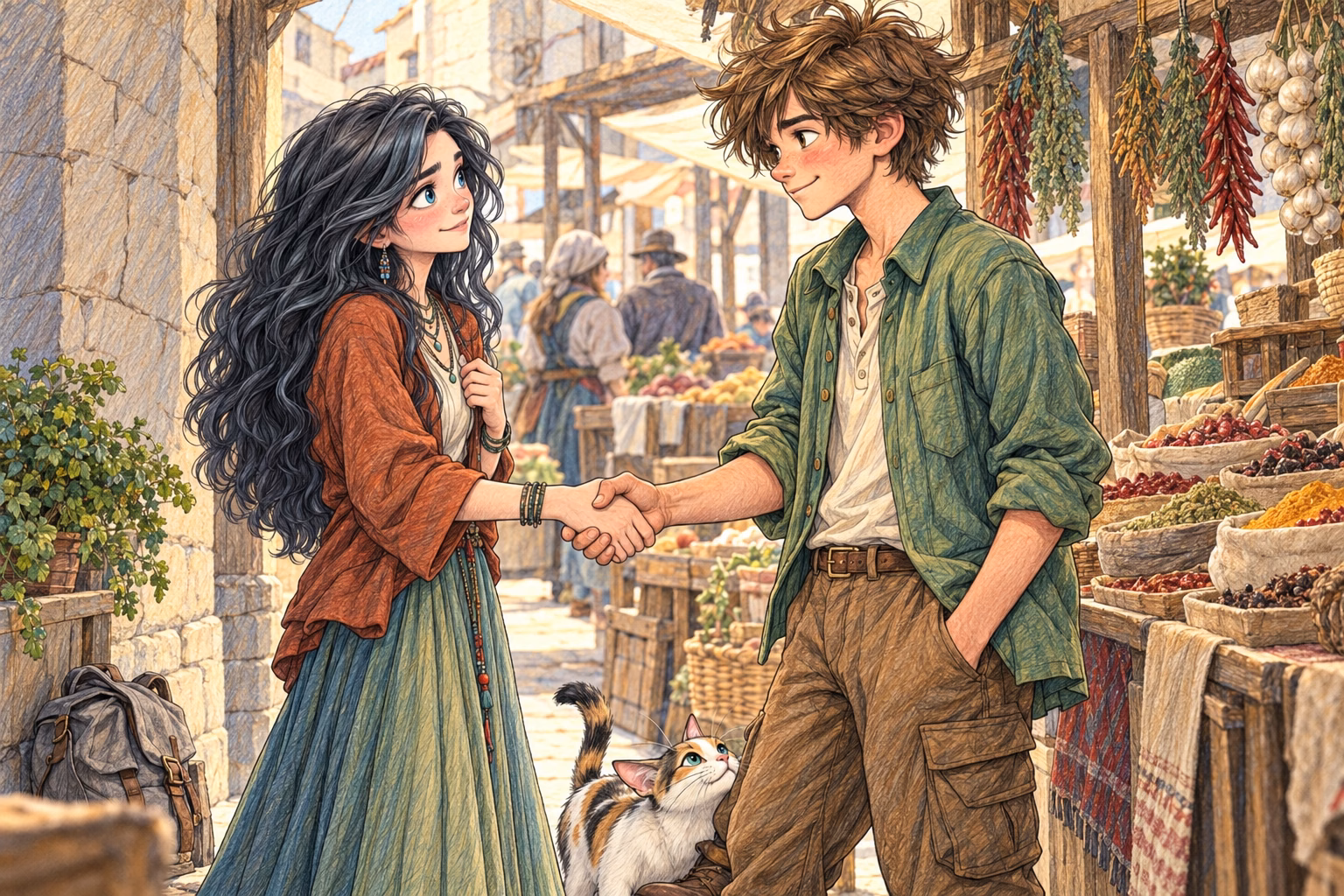 Axel y Eva se dan la mano mientras Fay se acerca a sus botas.